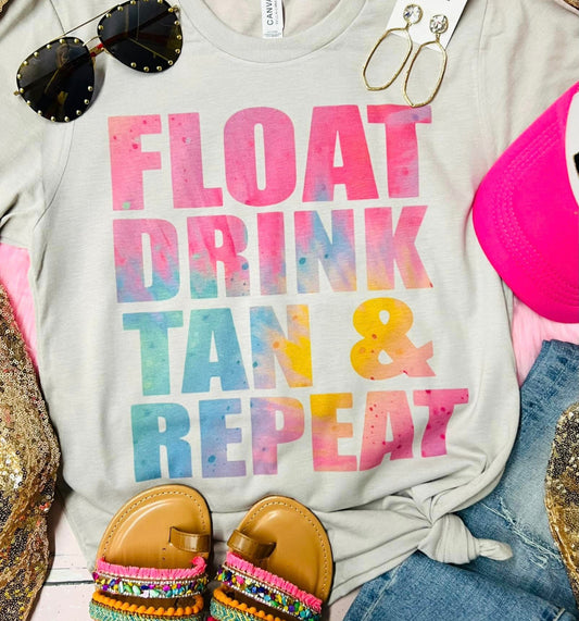 Float Drink Tan & Repeat Tie Dye Tan Tee