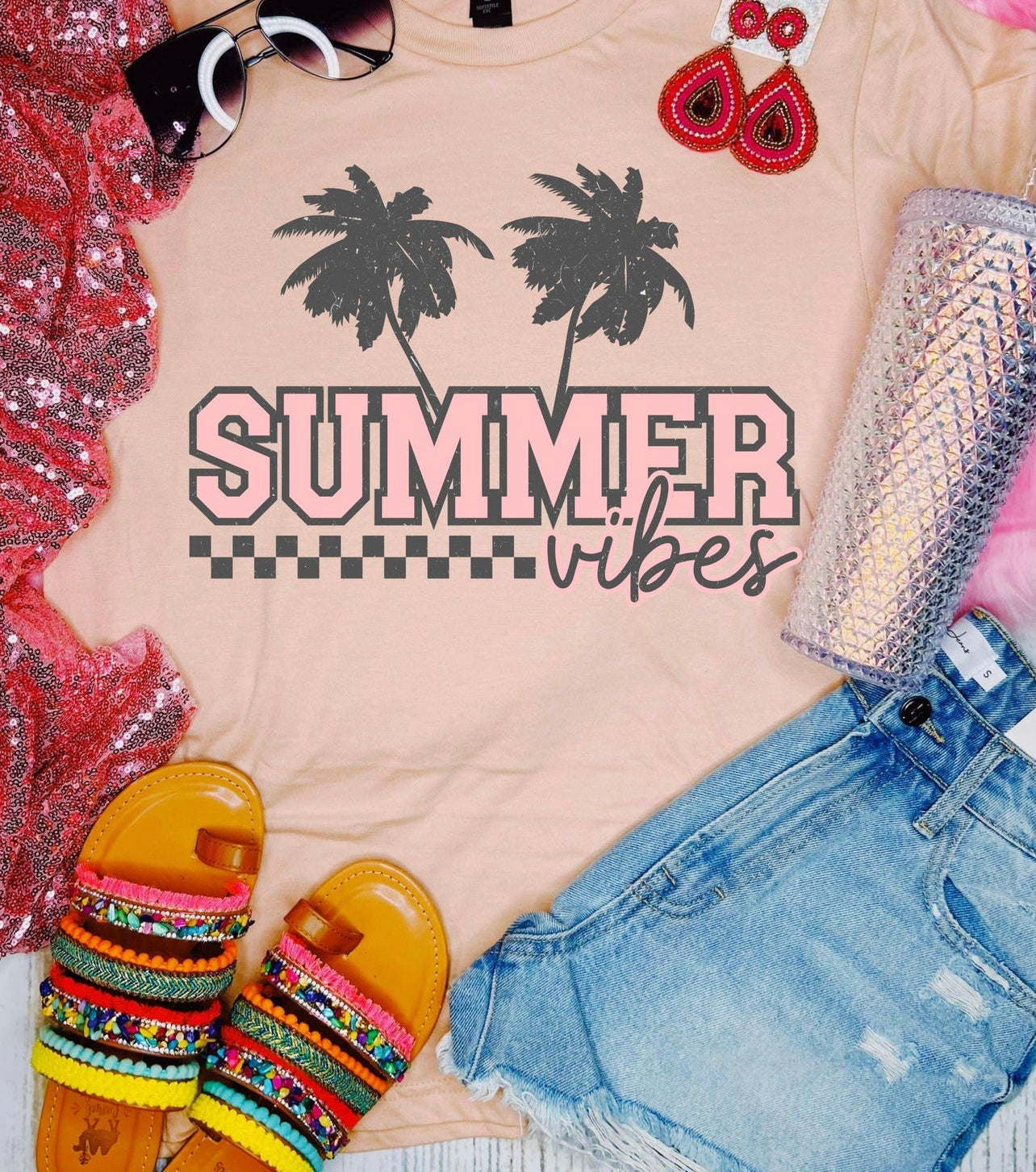 Summer Vibes Palm Peach Tee