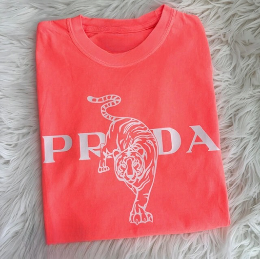 Neon Coral Boujee Tiger Tee