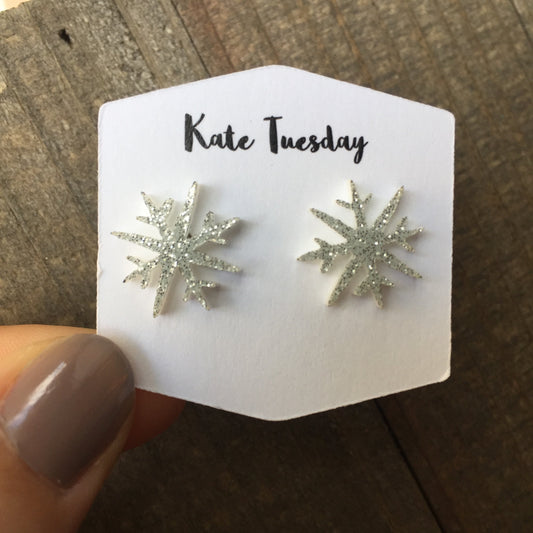 Sparkly SnowFlake Stud Acrylic Earrings