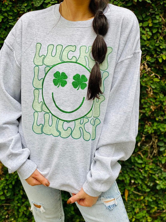 Lucky Happy Face Glitter Sweatshirt