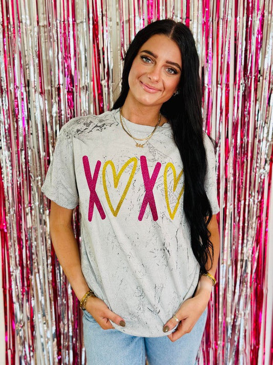 Xoxo Hearts Multi Glitter Color Blast Tee