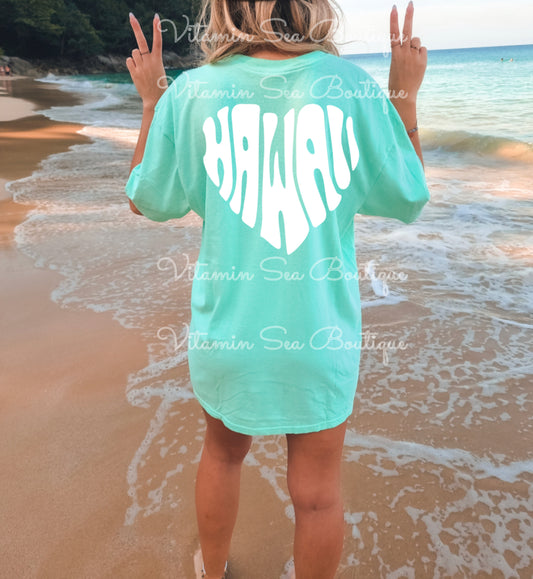 Hawaii Heart Teal / White Tee
