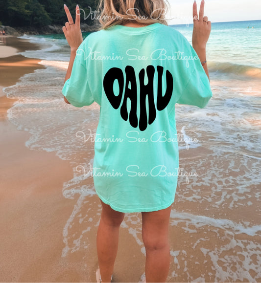 Oahu Heart Teal / Black Tee