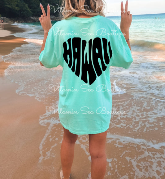 Hawaii Heart Teal / Black Tee
