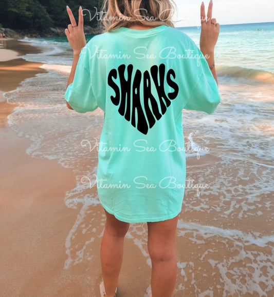 Shark Heart Teal / Black Tee