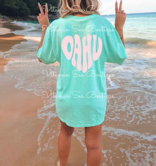 Oahu Heart Teal / Pink Tee