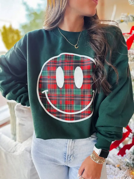 Plaid Smiley Holiday Sweatshirt