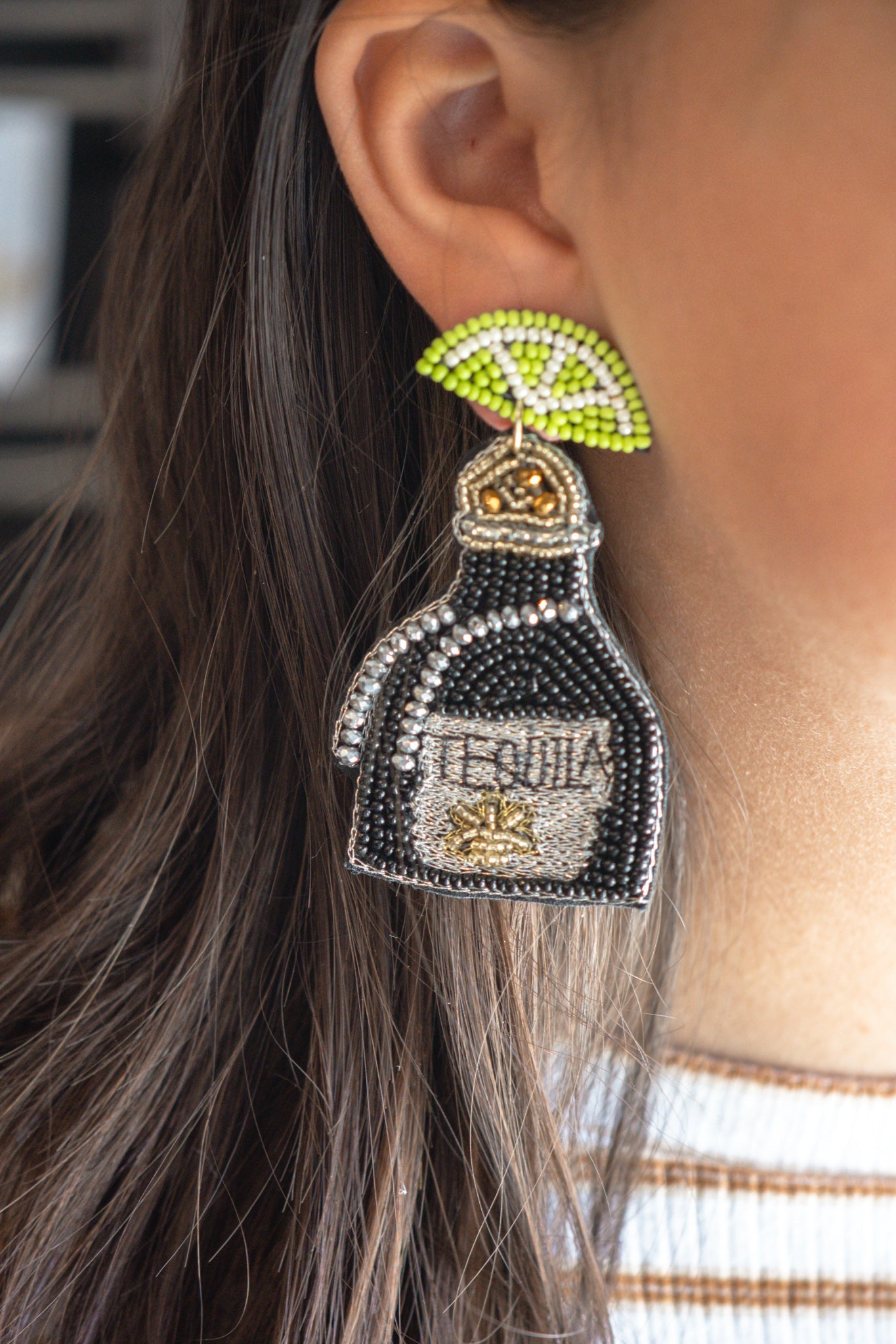 Tequila Seed Bead Earrings in Black