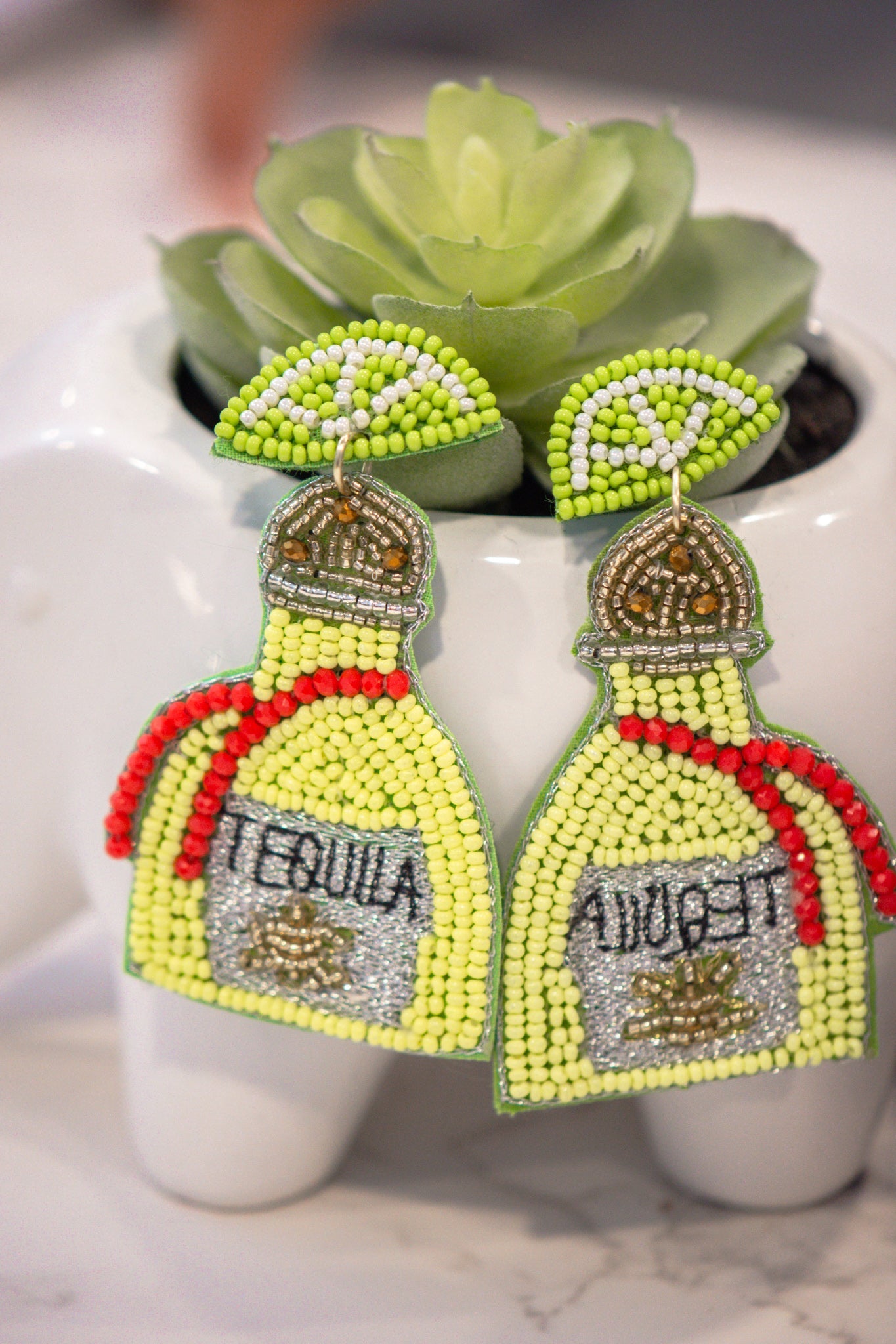 Tequila Seed Bead Earrings in Neon Green