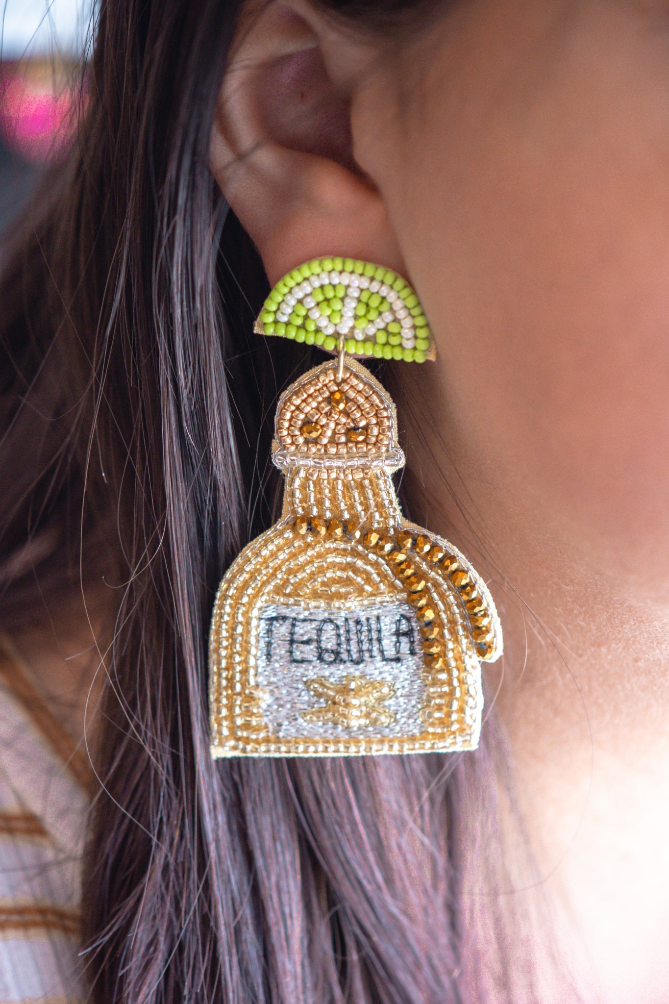 Tequila Seed Bead Earrings in Champagne
