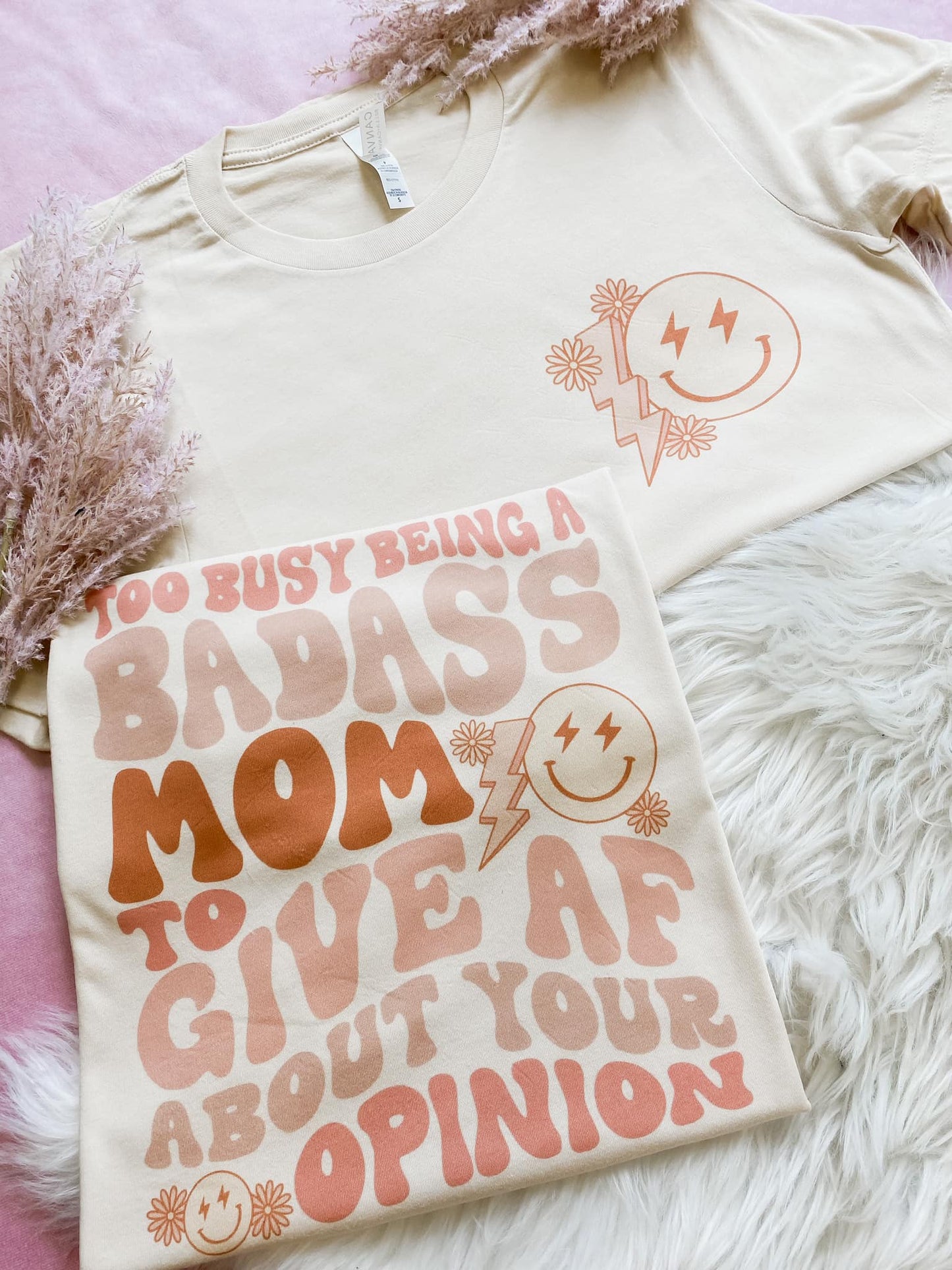 Too Busy Being A Badass Mom Cream Graphic Tee