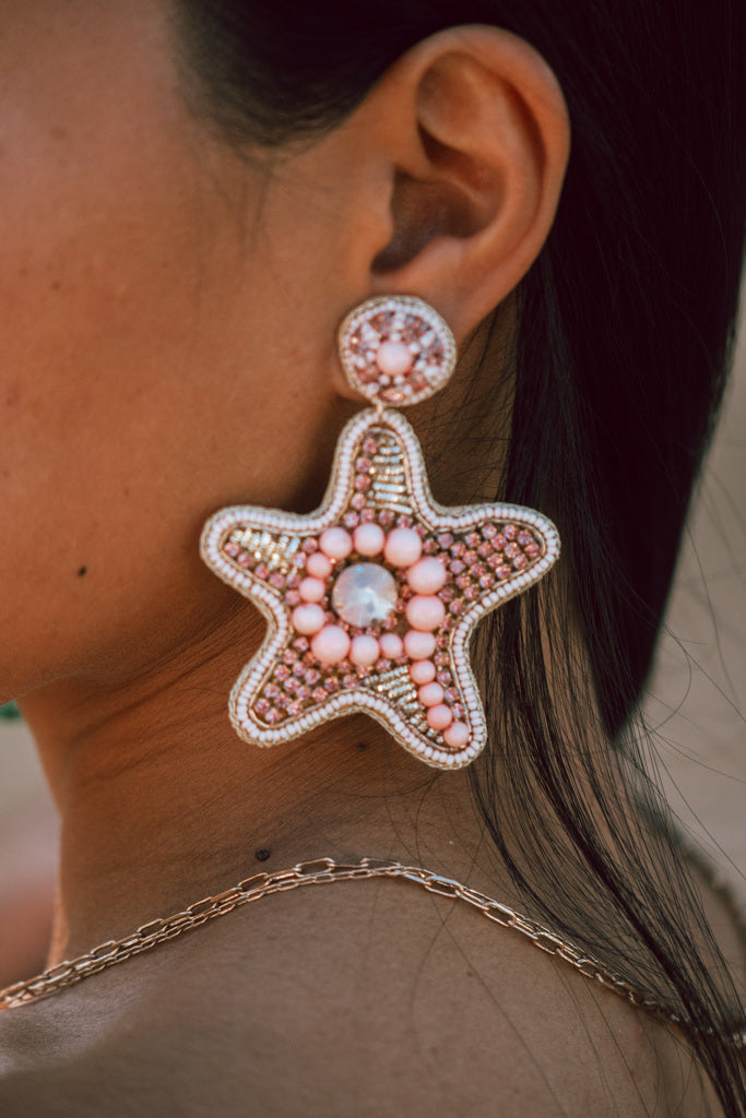 Light Pink Star Fish Seed Beaded Earrings
