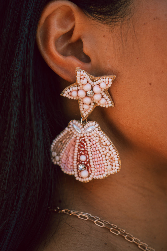 Light Pink Star and Seashell Seed Bead Earrings