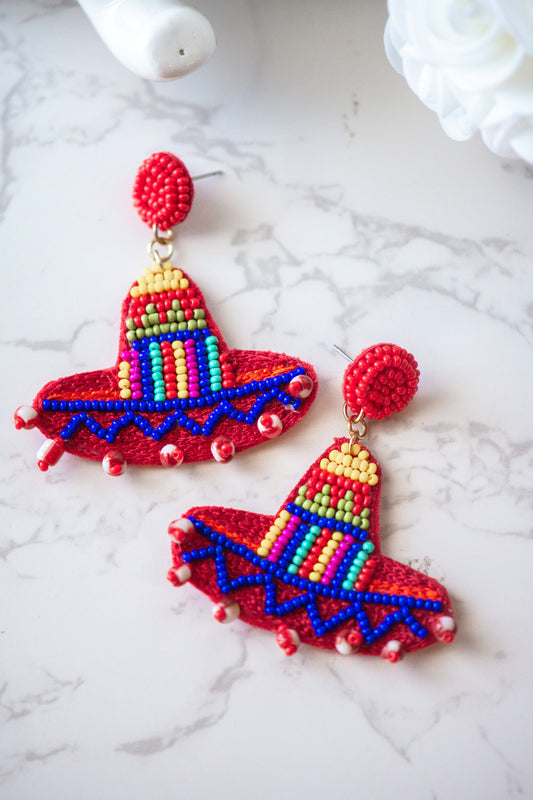 Red Sombrero Seed Beaded Post Earrings