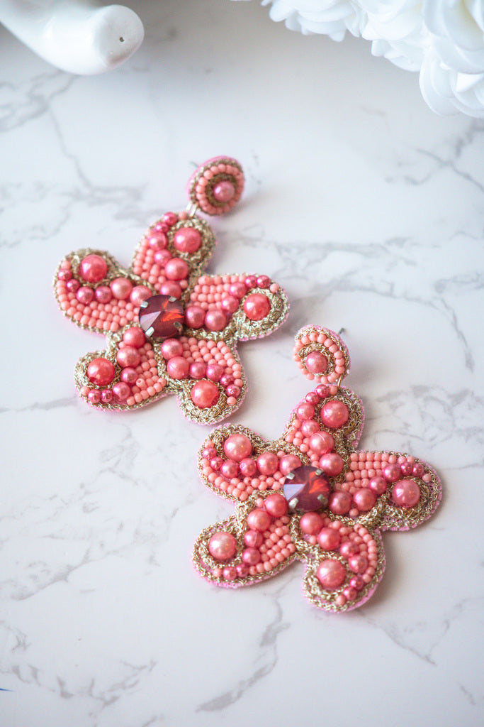 Pink Starfish Beaded Earrings
